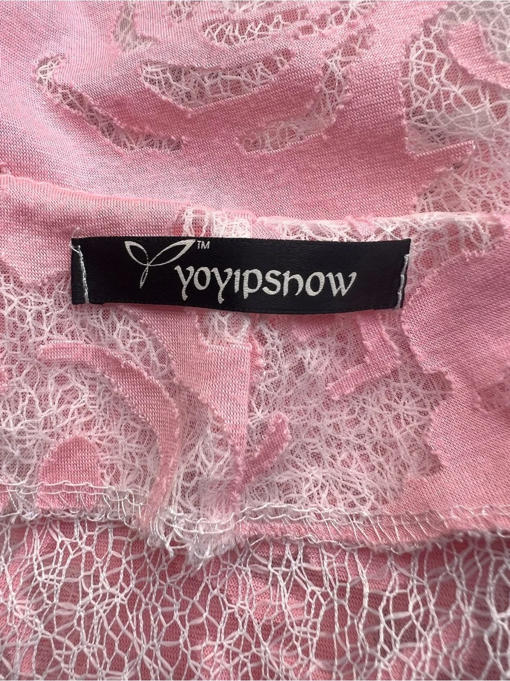 Yoyipshow Pink Floral Lace Crop Top Sheer Sleeve Coquette Y2K Babydoll Feminine - Picture 5 of 14